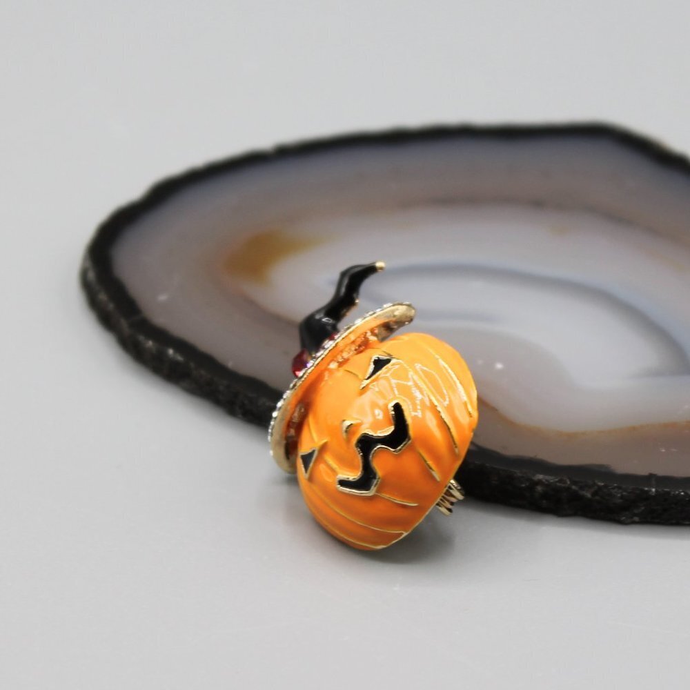 Pumpkin Halloween pin brooch jewelry orange black brand new fashion gold tone - Picture 4 of 11